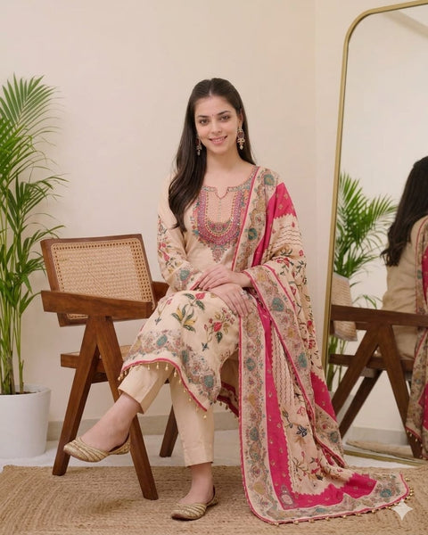 New Premium Muslin  Embroidered Suit Set