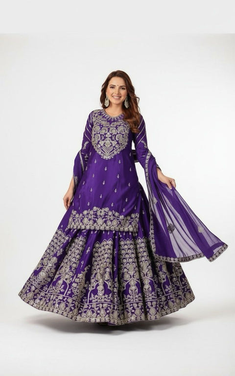 New Premium chinon Silk thread with Sequnce with Fourside lace broder  Dress