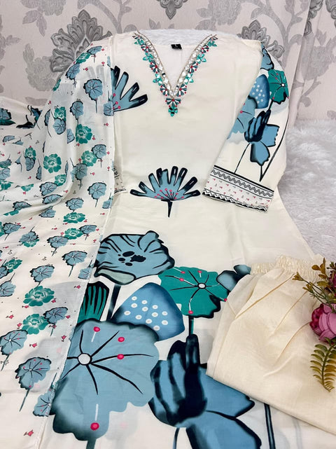 New PREMIUM QUALITY Muslin Silk Kurti With Pant With Dupatta