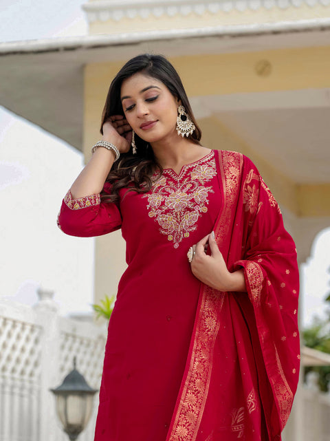New Premium Roman SilkCoding Embroidery With Sequins Work Dress