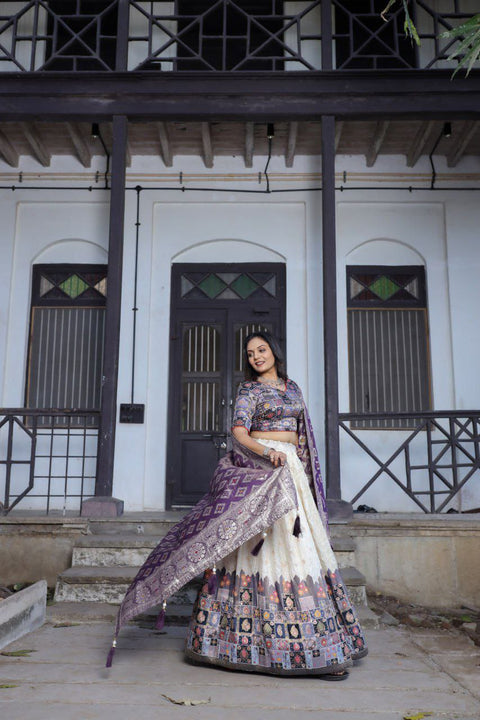 New jecard viscose viscose position print With jecard Touch Up  lehenga