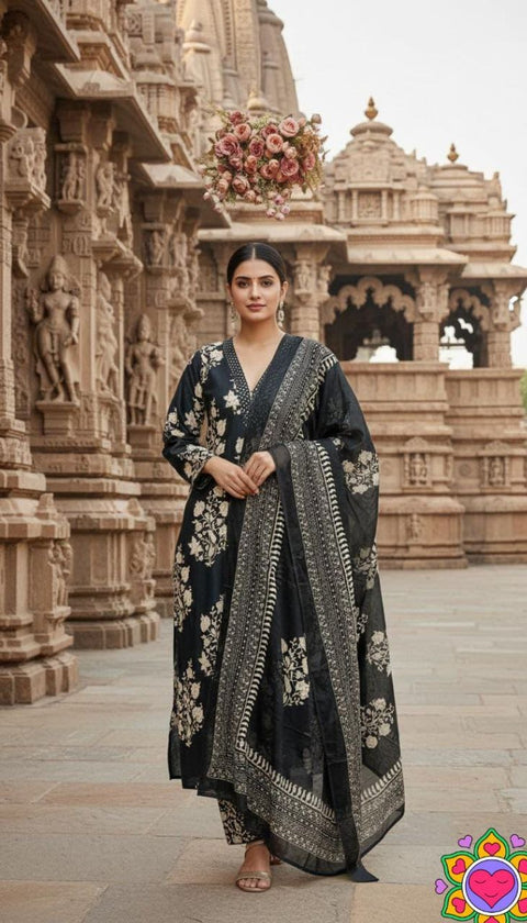 New Premium REYON WITH NACK PEPAR MIRROR EMBROIDERY WORK & OLL OVER PRINTED Dress