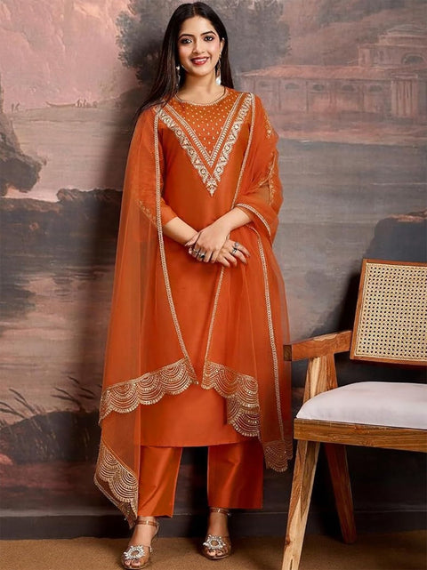 New Orange DastoorKurta Pent Dupatta Set