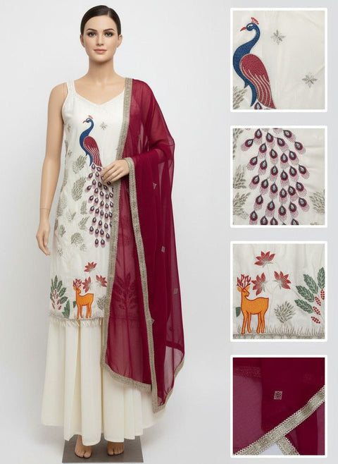 New Premium Heavy Embroidered  Work Nesral france crap SilkCotton Inner Kurti