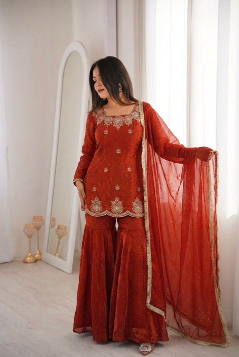 New Premium Embroidery Sequence Work With Zarkan Diamond Work Fully Stitched & Ready to Wear Dres
