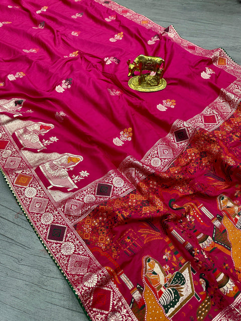 New Pure Dola silk with Zari weaving Saree with zarkan Pallu  border &  samosa lace border