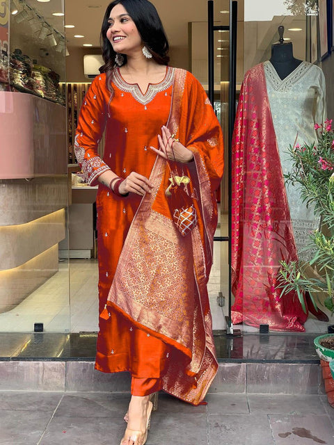 New Premium Embroidered WorkKurta Pent Dupatta Set
