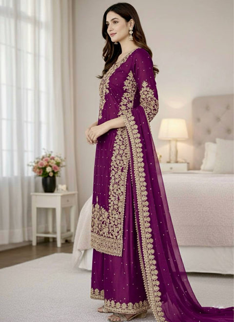 New Designer Collection In GMY SILK With Heavy Embroidery Coding Sequence Work Top-Bottom And Dupatta Set