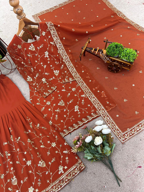 New Designer Party Wear Look Top-Plazzo and Dupatta With Heavy Embroidery Work