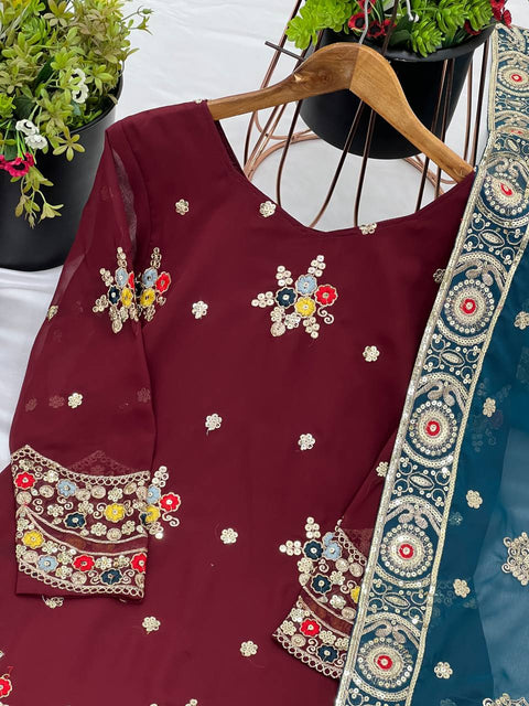 New Designer Party Wear Look Top-sarara and Dupatta With Heavy Embroidery Work