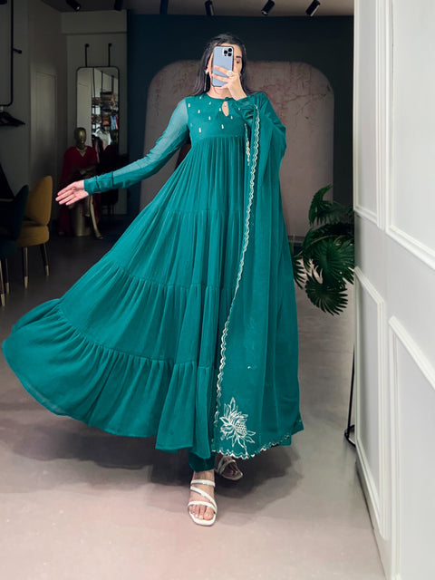 New premium marble fabric, with elegant foil workFlared Anarkali Dress