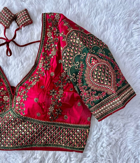 New Beautiful Copper Jari With 4 Sequence Heavy Embroidery Work Blouse