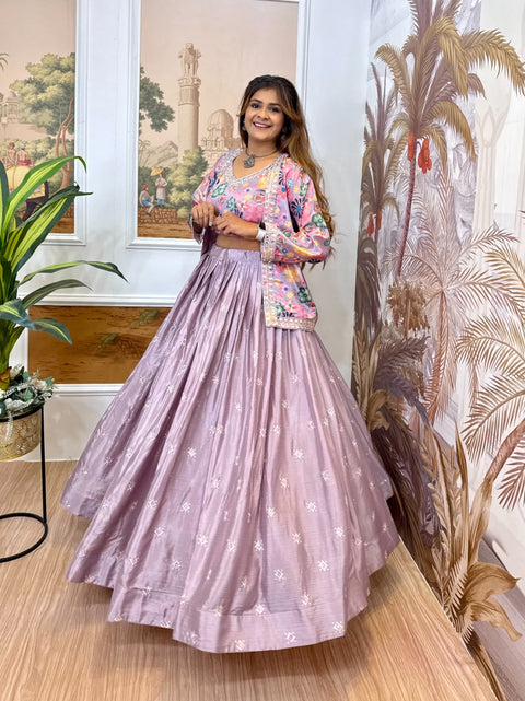 New PURE CHINON FABRIC & HEAVY EMBROIDERYEXCLUSIVE LEHENGA, BLOUSE & KOTI SET