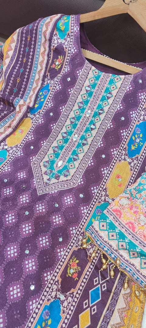 New DESIGNER WEAR JAYPURI TRENDING  TOP WITH PRINTED WORK WITH MIROR WORK WITH PLAZZO AND DUPATTA