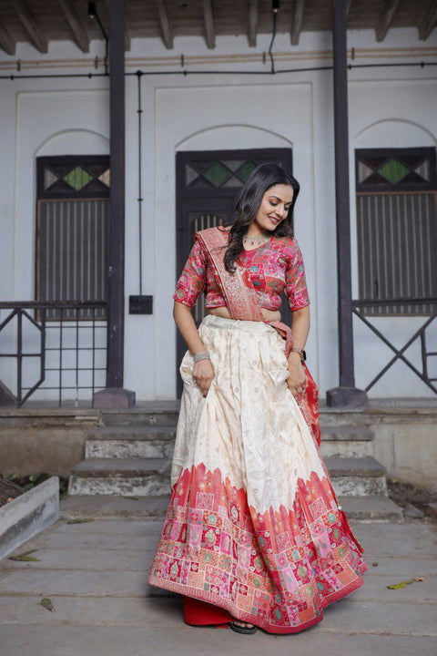 New jecard viscose viscose position print With jecard Touch Up  lehenga