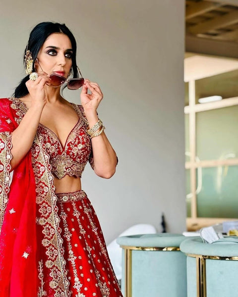 New Premium Malai Satin Embellished With Beautiful Thread Embroidery lehenga