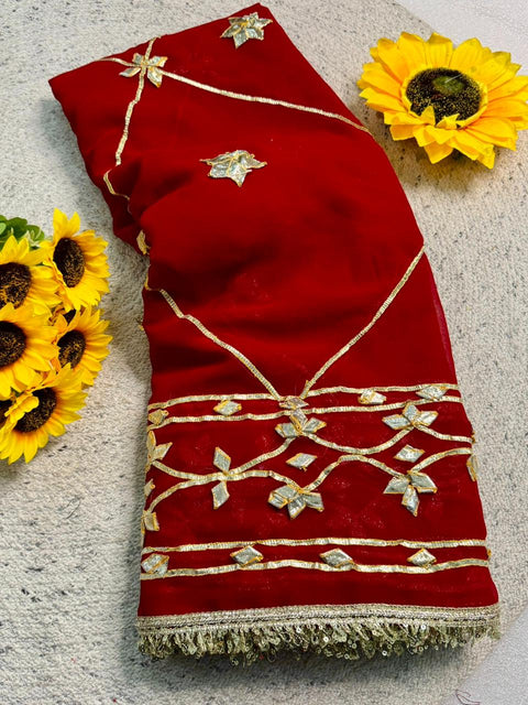 New pure chiffonJaipur Hand Dye Beautiful Gota Patti Work saree