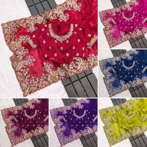 NEW ZIMMY CHU DESIGNER HEAVY EMBRODERY WORK SAREE