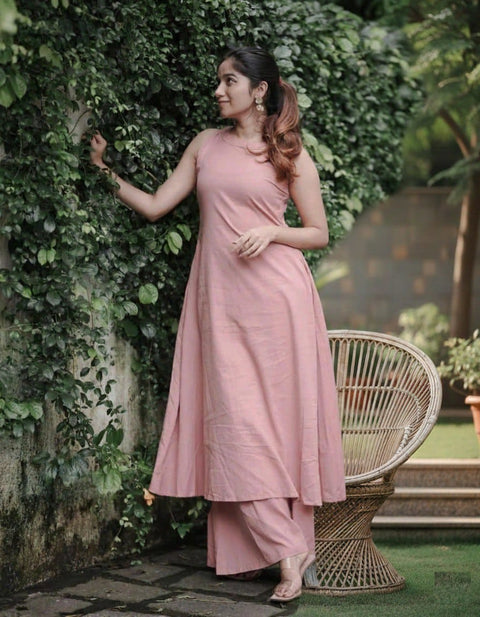 New Peach soft Cotton Solid Kurta Palazzo set