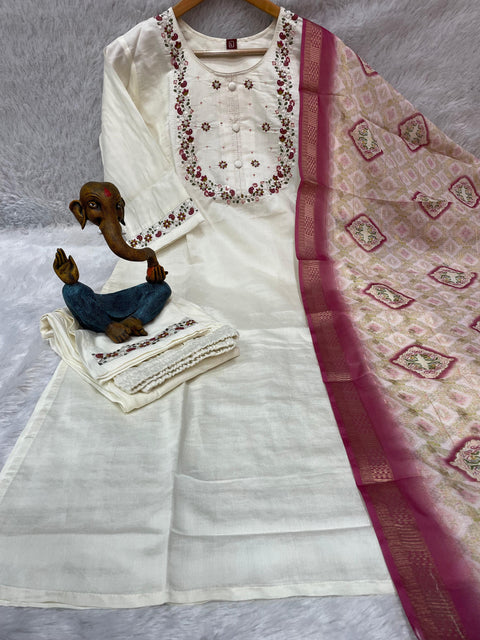 New Multi Embroidery Thread With Hand Work Kurti
