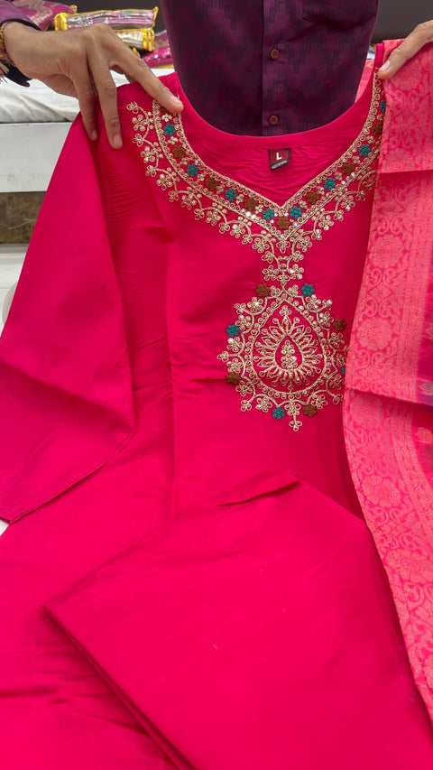 New HEVAY DIMOND SILK COTTON FABRIC NECK WORK* Dress