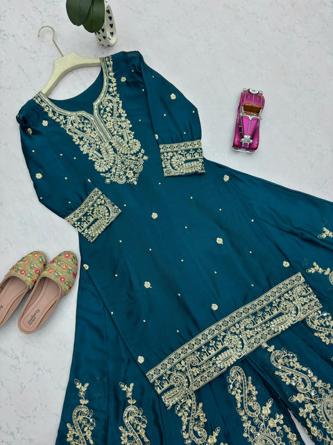 NEW Launching Designer Party WearHeavy Chinon Silk Plazo with Dupatta