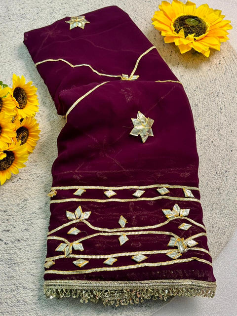 New pure chiffonJaipur Hand Dye Beautiful Gota Patti Work saree