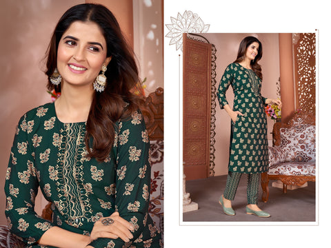 New Premium Royal Silk export quality With Handwork and Cotton Inner Stiched kurti with pant