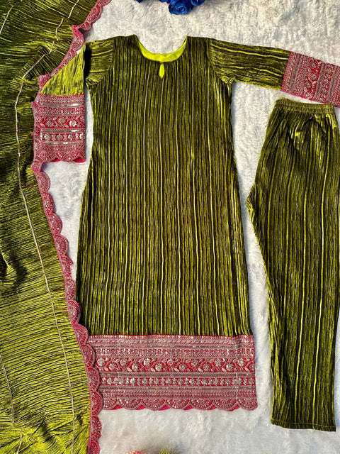NEW DeSIGNER PARTY WEAR TOP AND  PANT WITH FANCY DUPPATA AND EMBROIDERY WORK