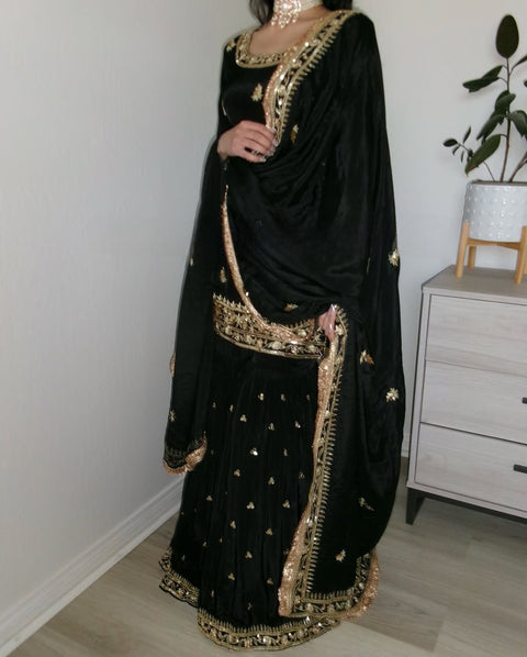 New Heavy Natural Crep With Heavy Embroidery Sequence  Work Sarara Plazo