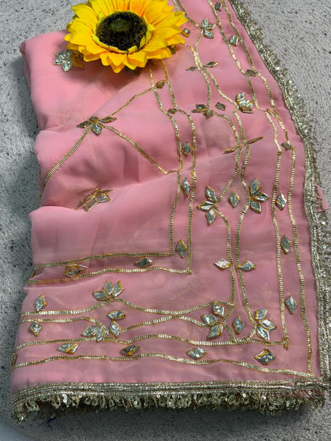 New pure chiffonJaipur Hand Dye Beautiful Gota Patti Work saree