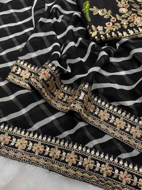 New Premium Beautiful leriya print with lace border work saree