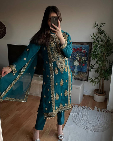 New Premium Pure Heavy Chinnon Silk With Heavy Embroidery Coding Sequence Work Dress