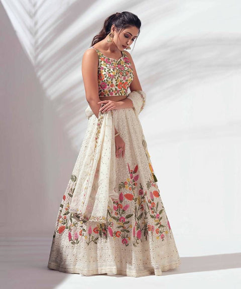 New BRIDAL WEAR HEAVY FUAX GEORGETTE CHINE SEQUENCE WORK LEHENGAS CHOLI