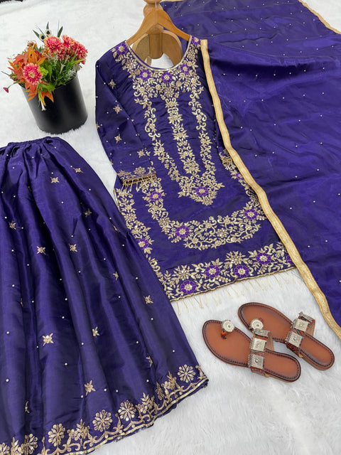 New Designer Collection In GMY SILK With Heavy Embroidery Sequence Work Top-Bottom And Dupatta Set