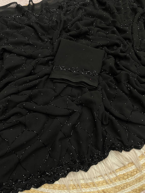 New Premium Fox Gorggte Saree With Beautiful Khatli Cut Dana Handwork Saree