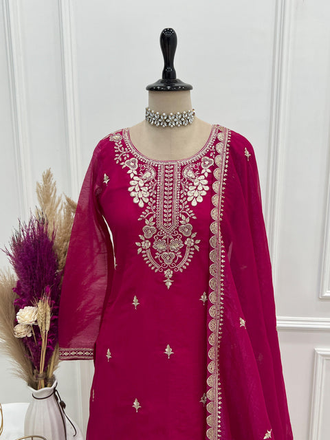 New Premium PURE SOFT CRUNCHY SILK FABRIC TOP,SHARARA WITH DUPATTA SET