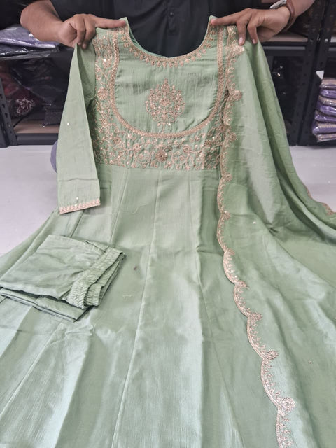 New Designer Embroidered Anarkali and Pant with Dupatta Set