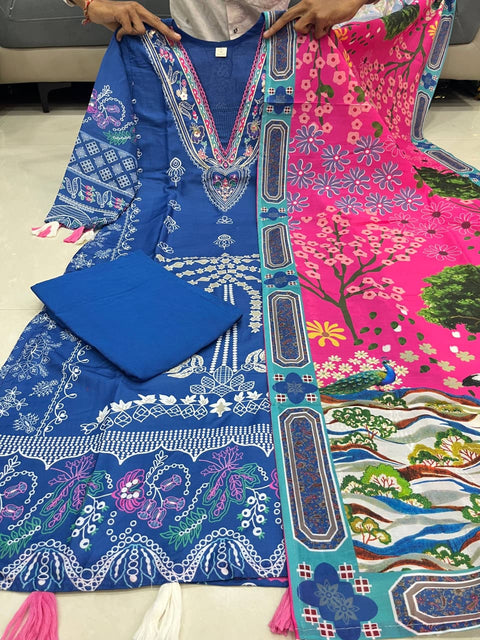 NEW COLLECTION SUIT SET Premium Muslin Kurti Pant Dupatta Set