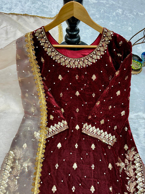 NEW DESIGNER PARTY WEAR TOP AND PANT PLAZO  WITH FANCY DUPPATA AND EMBROIDERY WORK