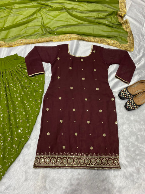 New Designer Party Wear Look Top ,Dhoti Salwar and Dupatta