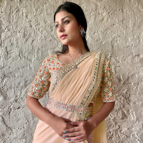 New Beautiful Faux Georgette With Heavy Embroidery Sequence And Stone Work On Lace Border saree