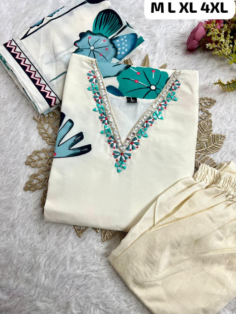 New premium Muslin Silk Kurti With Pant With Dupatta