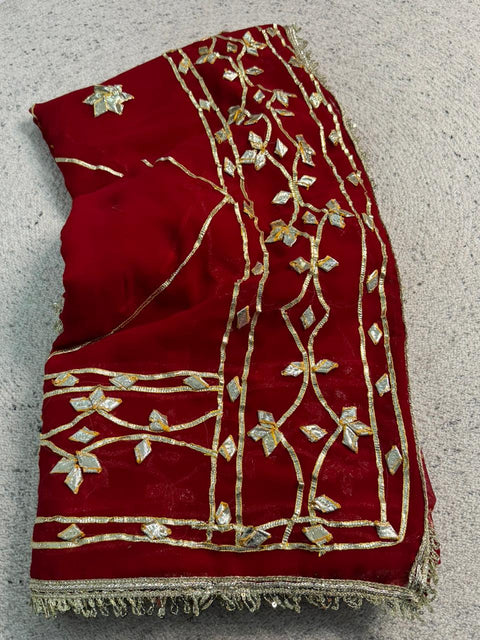 New pure chiffonJaipur Hand Dye Beautiful Gota Patti Work saree