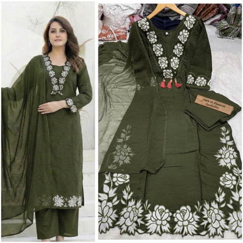 New ROMAN SILK FABRIC with Embroidery work Dress