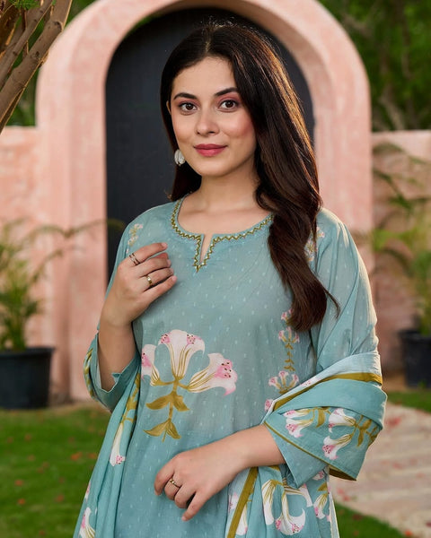 New beautifully floral printed Cotton kurta with subtle hand embroidery