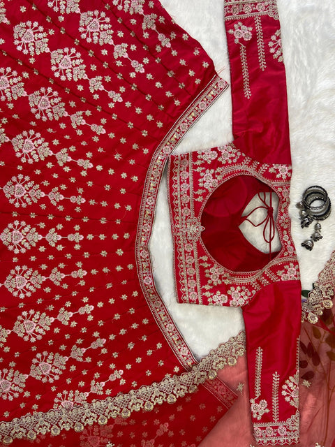 New Premium Malai Satin Embellished With Beautiful Thread Embroidery lehenga