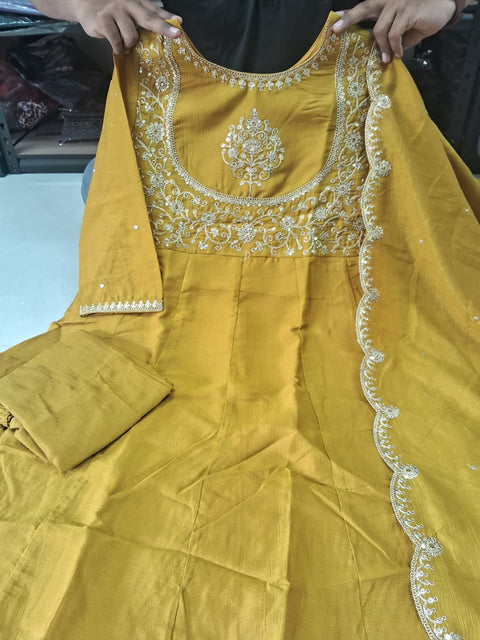 New Designer Embroidered Anarkali and Pant with Dupatta Set