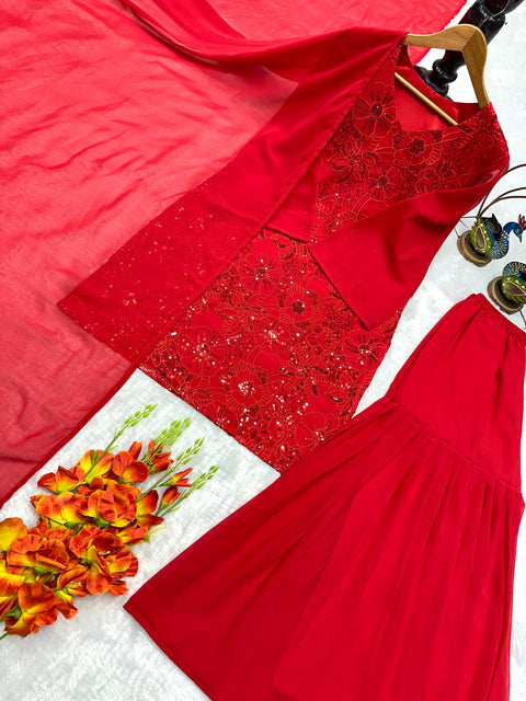 NEW Designer Party Wear Top  And  Plazo With  Duppata