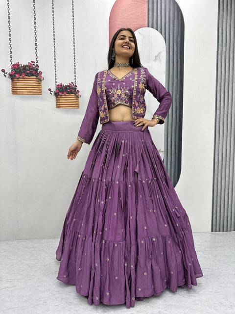 New Launching Festival Special Crop Top Embroidery Thread and Sequence Work lehenga